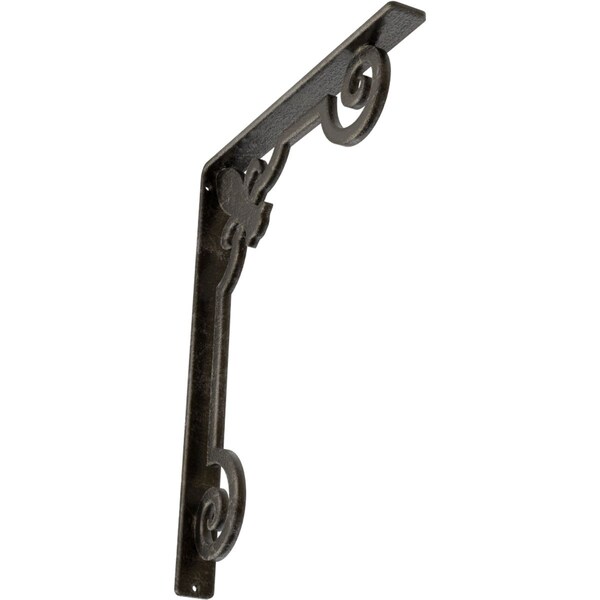 Ekena Millwork Fleur De Lis Wrought Iron Bracket, (Single center brace), Antiqued Warm Silver 1 1/2"W x 12"D x 15"H BKTM01X12X15SFLAWS - main